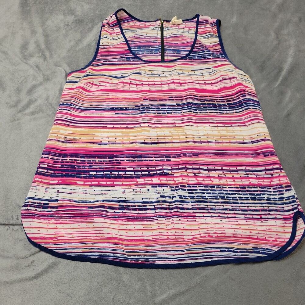 Japna Shirt Womens Large Pink Blouse Sleeveless Scoop Back Zip Stripe Tank Top